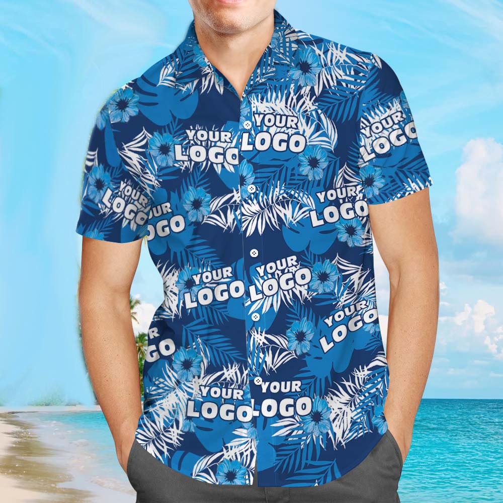 Custom Logo Hawaiian Shirts Flowers and Leaves Design Personalized Aloha Beach Shirt For Men