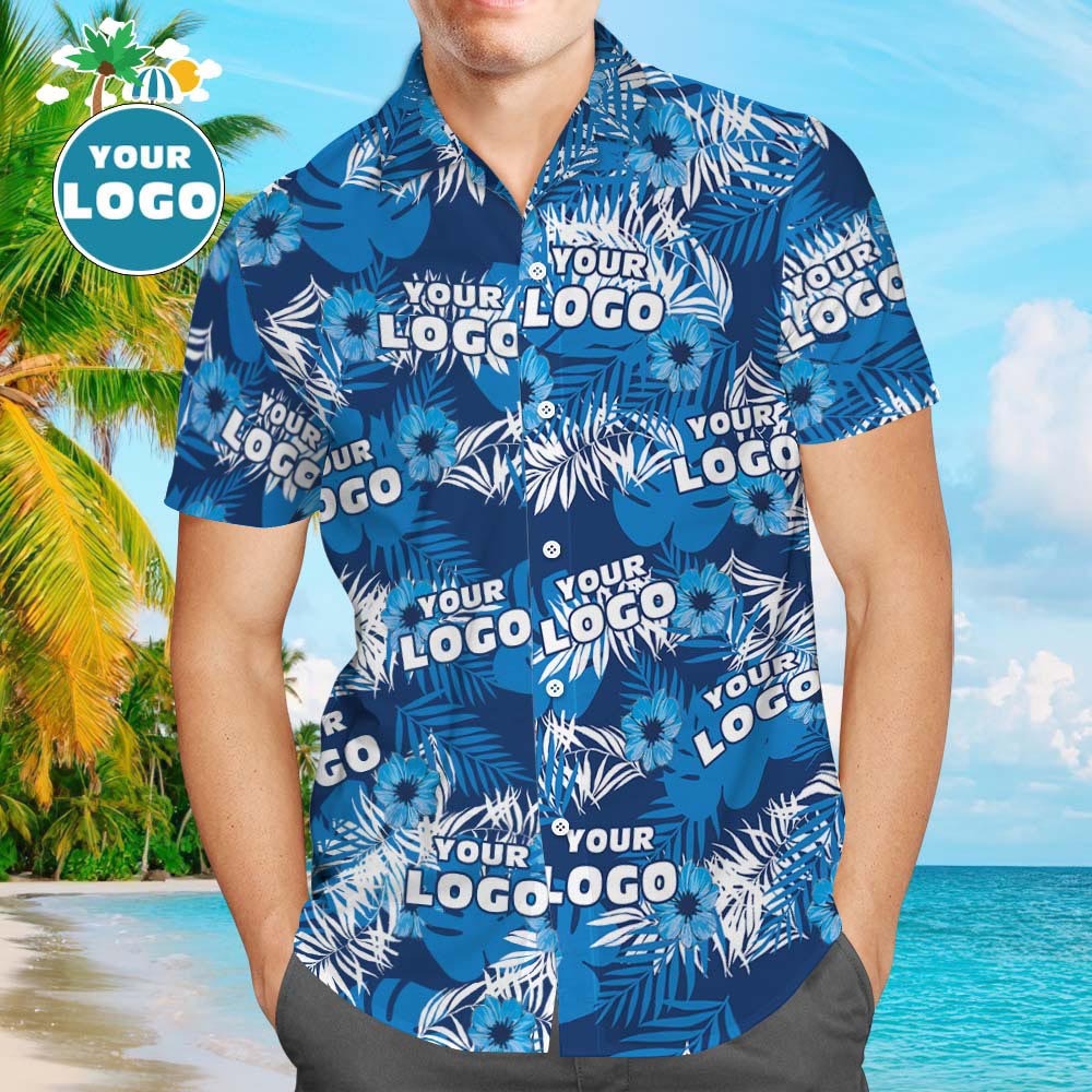 Custom Logo Hawaiian Shirts Flowers and Leaves Design Personalized Aloha Beach Shirt For Men