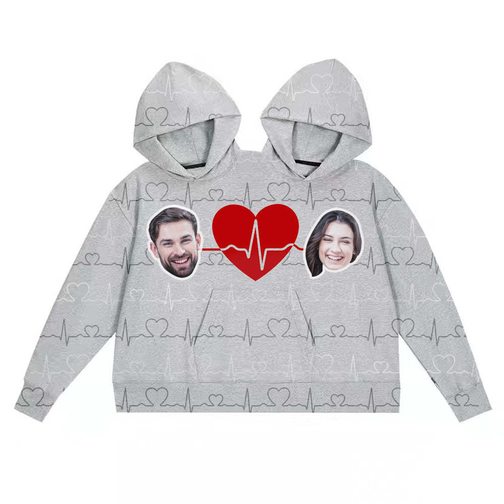 Custom Face Couple's Heartbeat One Piece Sweatshirt Photo Intimate Hoodie Gift For Love - MyFaceSocks