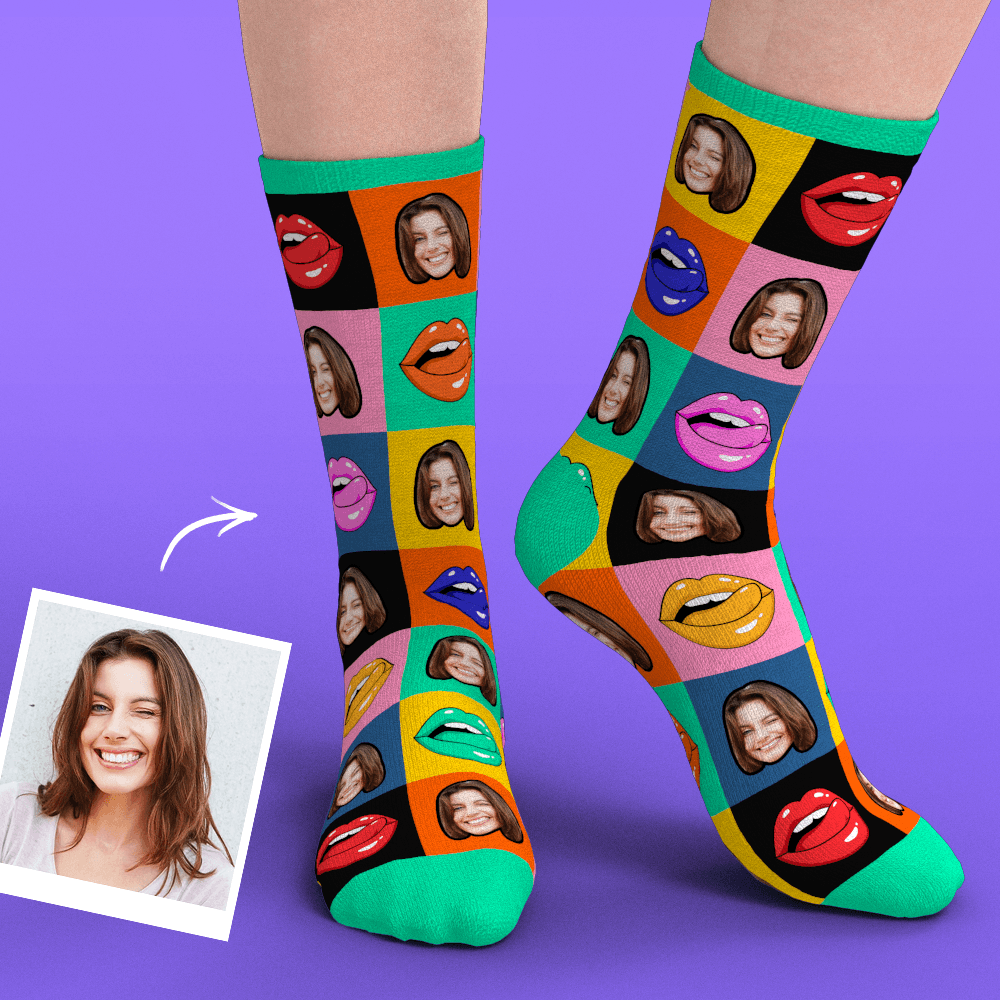 Custom Face Socks Add Pictures Colorful Mouth