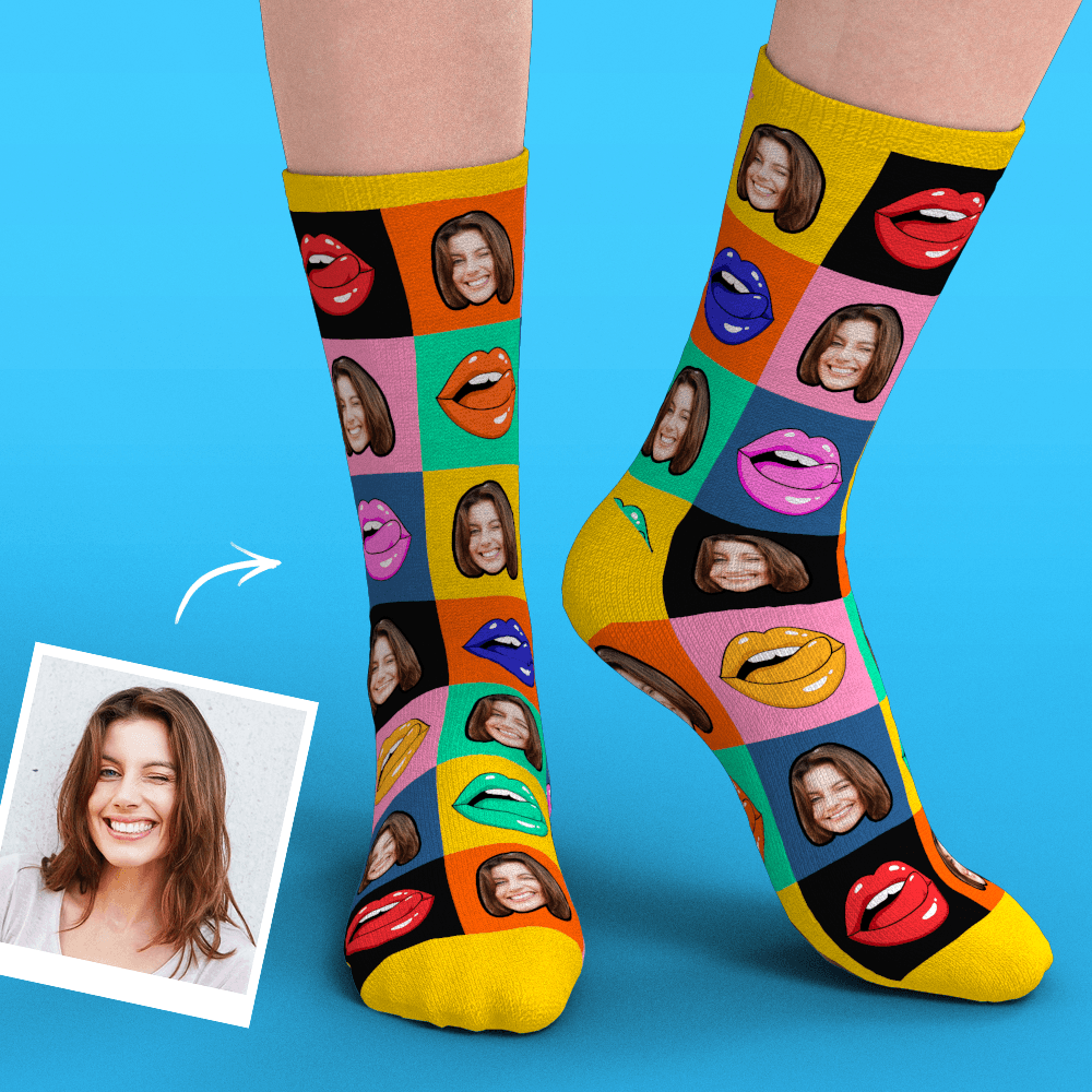 Custom Face Socks Add Pictures Colorful Mouth