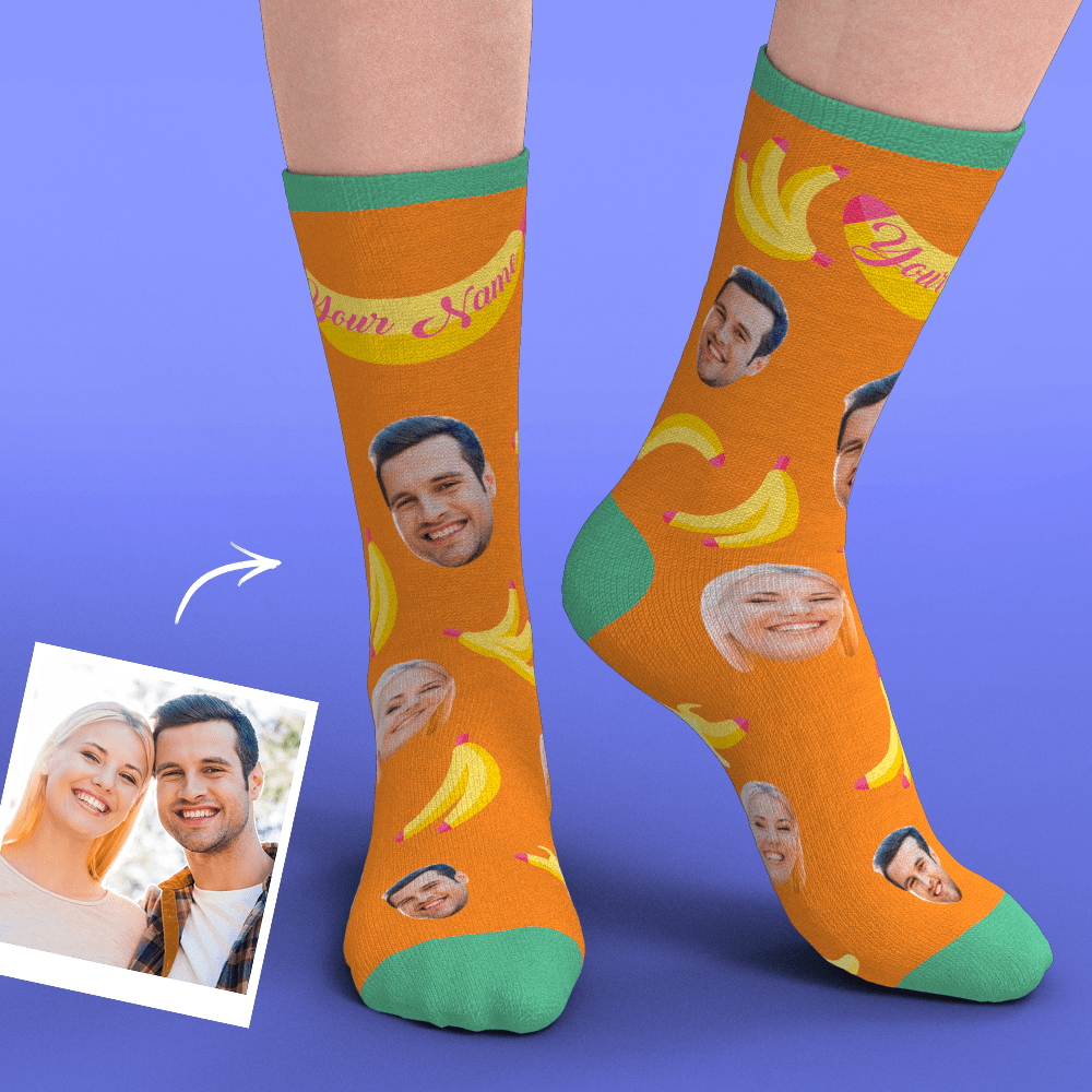 Custom Two Face Socks Add Pictures-Banana