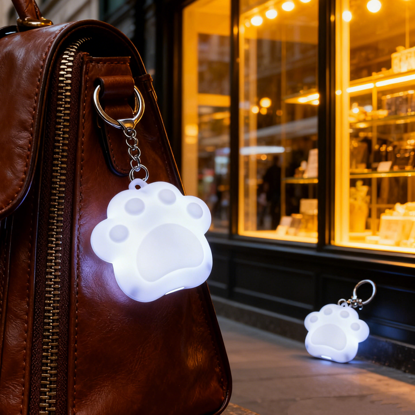 Cute Cat Paw Light Keychain Rechargeable Mini Bag Charm with Double Chain White Cat Paw Design - MyFaceSocks