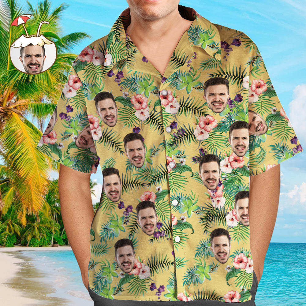 Custom Face Couple Matching Hawaiian Shirts Flowers Design Valentine's Day Gift