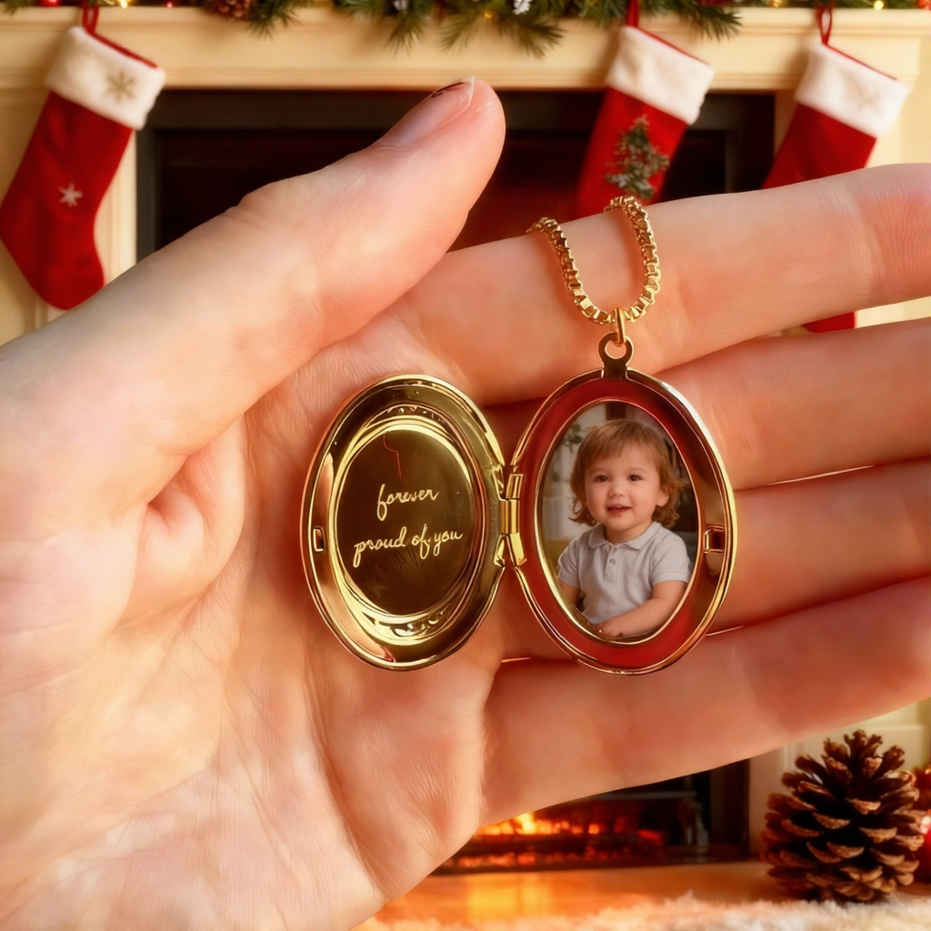 Custom Birth Flower Locket Necklace with Photo Personalized Engraved Bouquet Keepsake Memorial Christmas Valentine Gift - MyFaceSocks