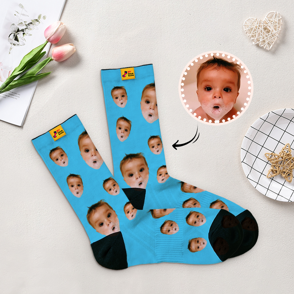 Custom Kids Face Socks Multi -face Breathable Add Pictures Colorful Photo Socks Gifts Chrismas Day