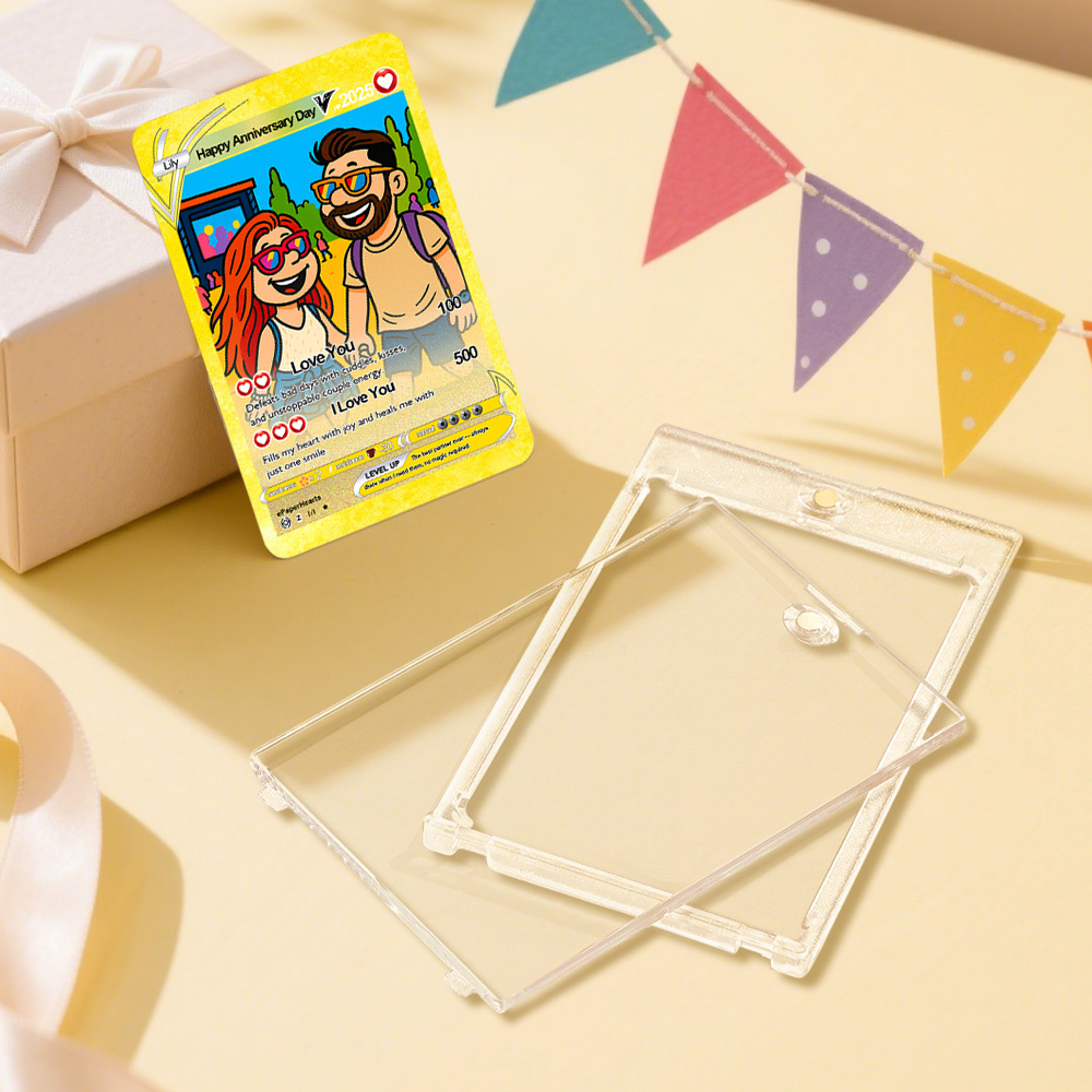 Custom Anniversary Day Poke Card Personalized Pixel Man Style Couple Card Cute Cartoon Photo Gift for Him or Her - MyFaceSocks