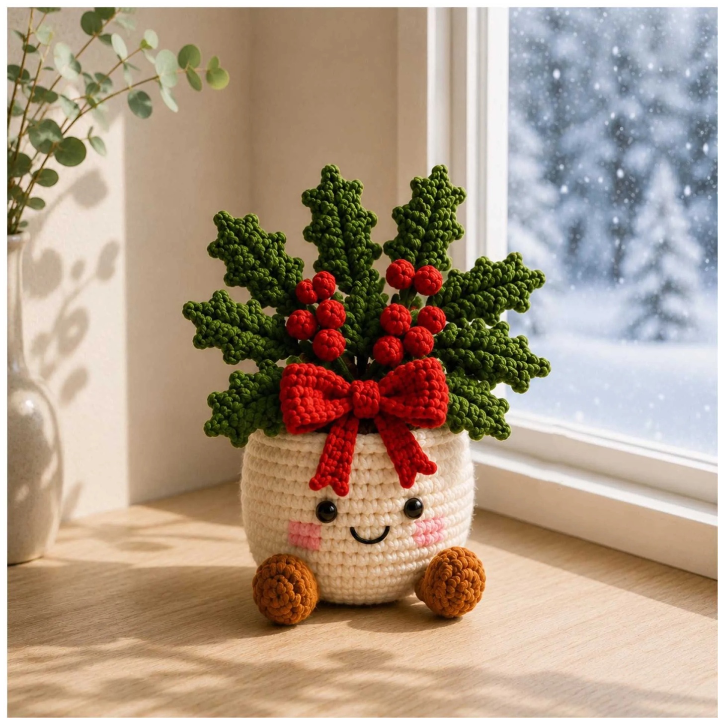 Handmade Crochet Christmas Potted Plant Decor – Festive Desk Ornament Gift for Home, Office & Holiday Parties - MyFaceSocks