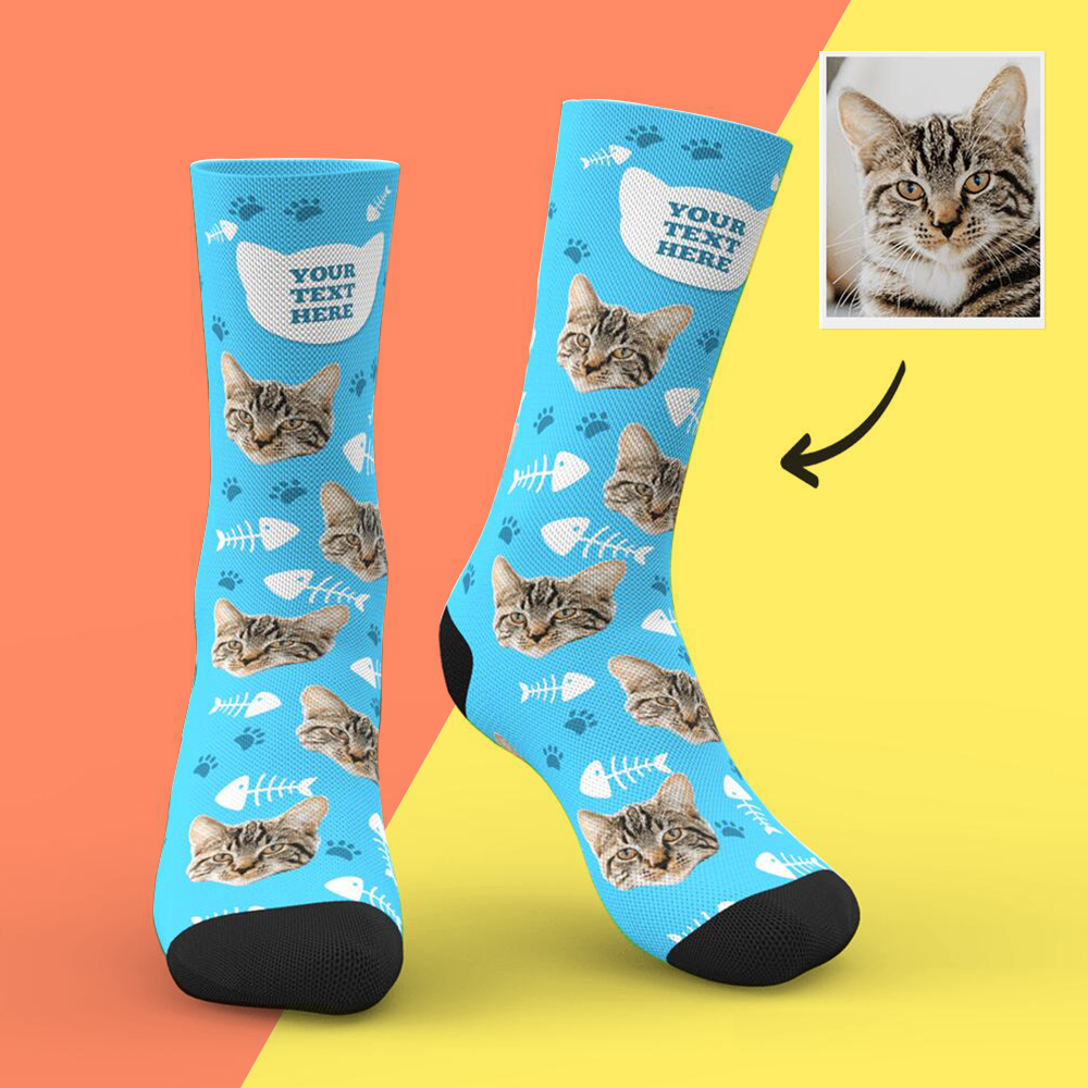 Christmas Gift Ideas, Custom face Socks Add Pictures and Name - Cat