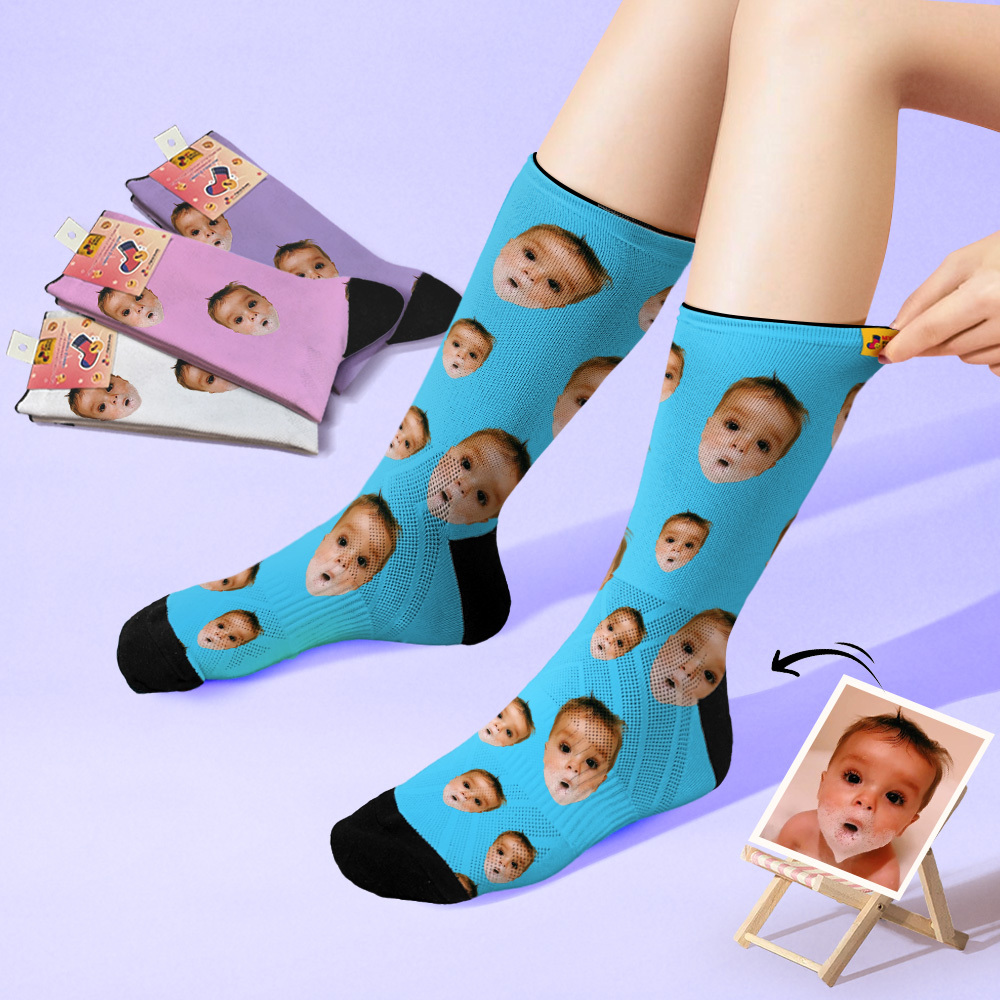 Custom Kids Face Socks Multi -face Breathable Add Pictures Colorful Photo Socks Gifts Chrismas Day