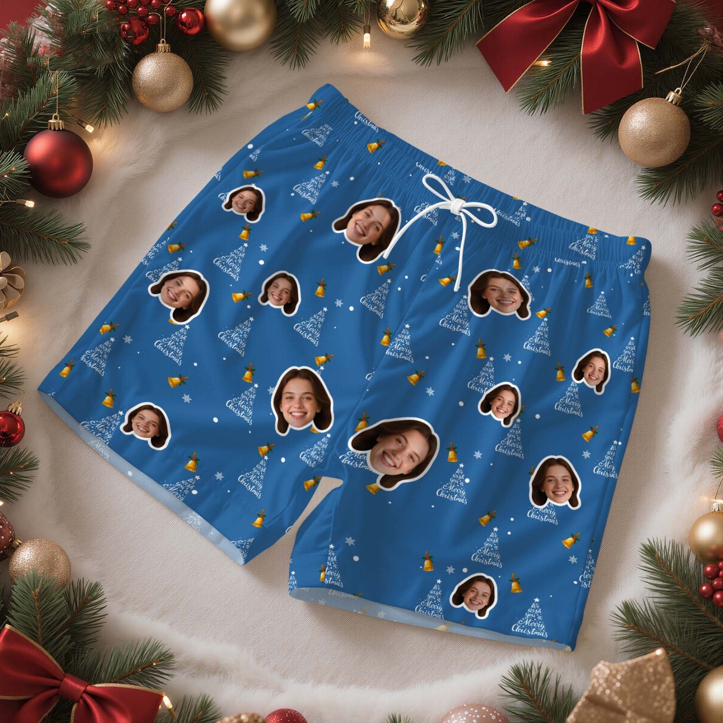 Christmas Gifts Custom Face Short Sleeved Pajamas Xmas Lights Personalised Sleepwear Love Gifts For Her - MyFaceSocks