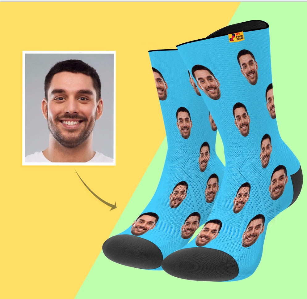 Custom Breathable Face Socks Online Preview Add Pictures And Name Colorful Upgrade - MyFaceSocks
