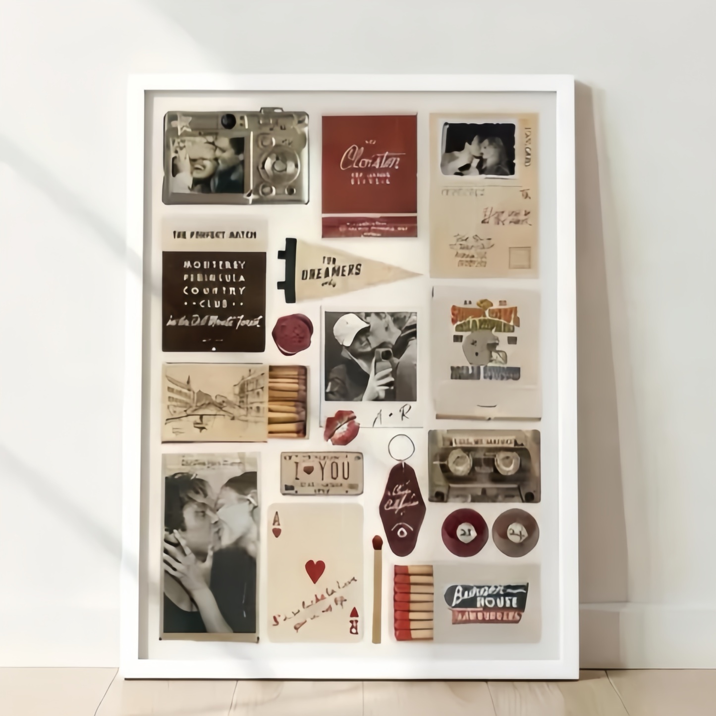 Custom Photo Matchbox Wooden Frame with Your Text Matchbook Poster Print Wall Art Anniversary Gift - MyFaceSocks
