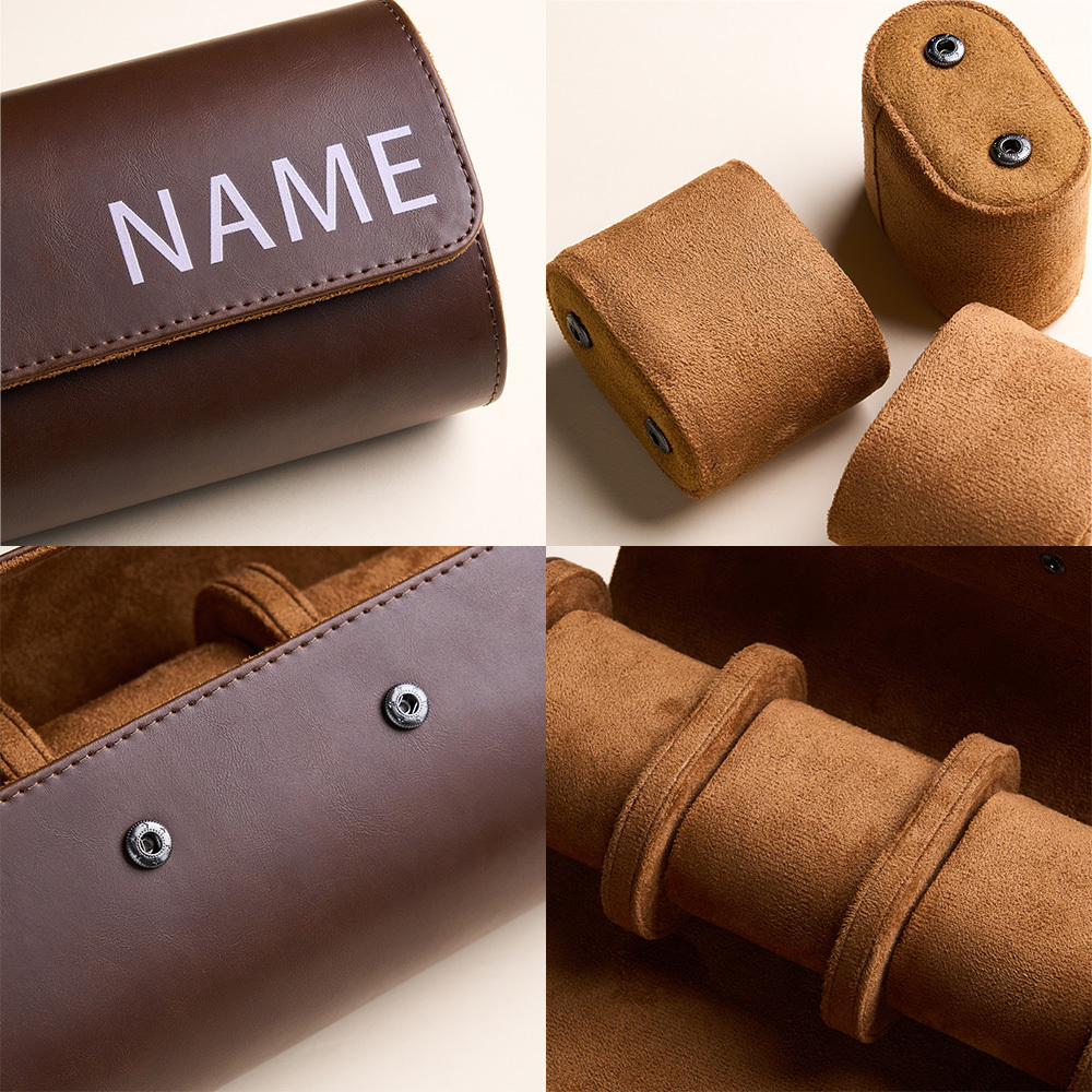 Custom Name Leather Watch Roll Personalized Travel Gift For Men Watch Card Slot Box - MyFaceSocks