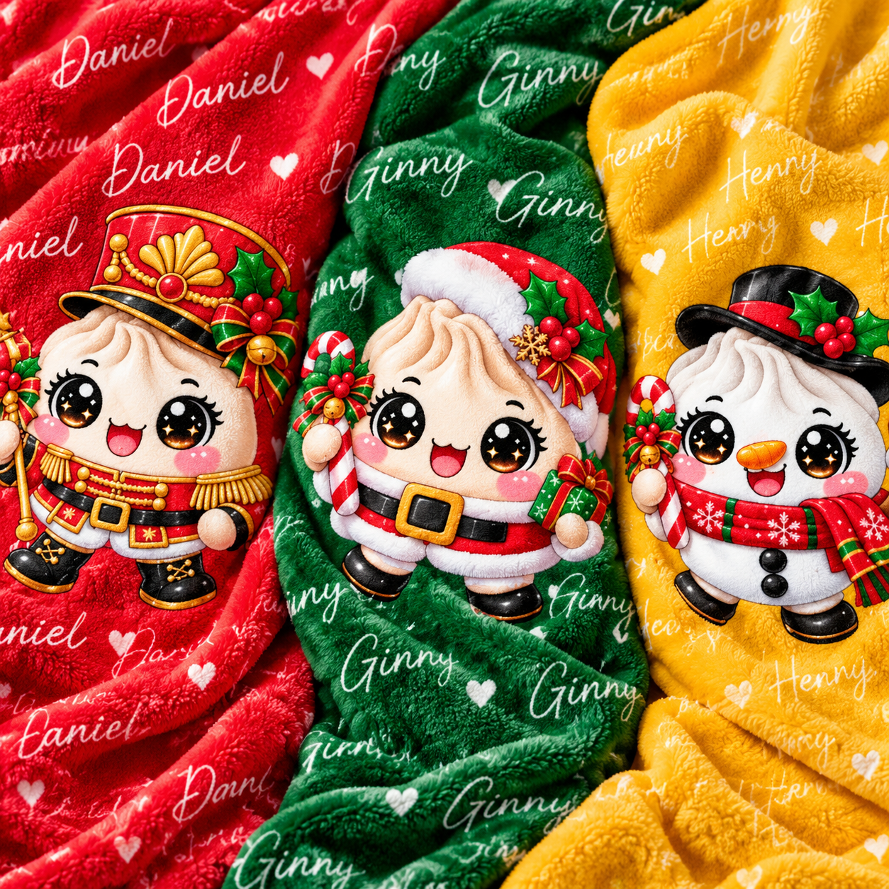 Custom Dumpling Squishy Christmas Characters Kids Gifts Personalized Blanket - MyFaceSocks