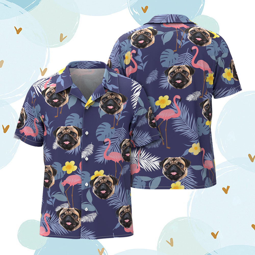 Custom Men Hawaiian Shirts Pet Face Flamingo Hawaiian Shirt Gift for Pet Lover - MyFaceSocks