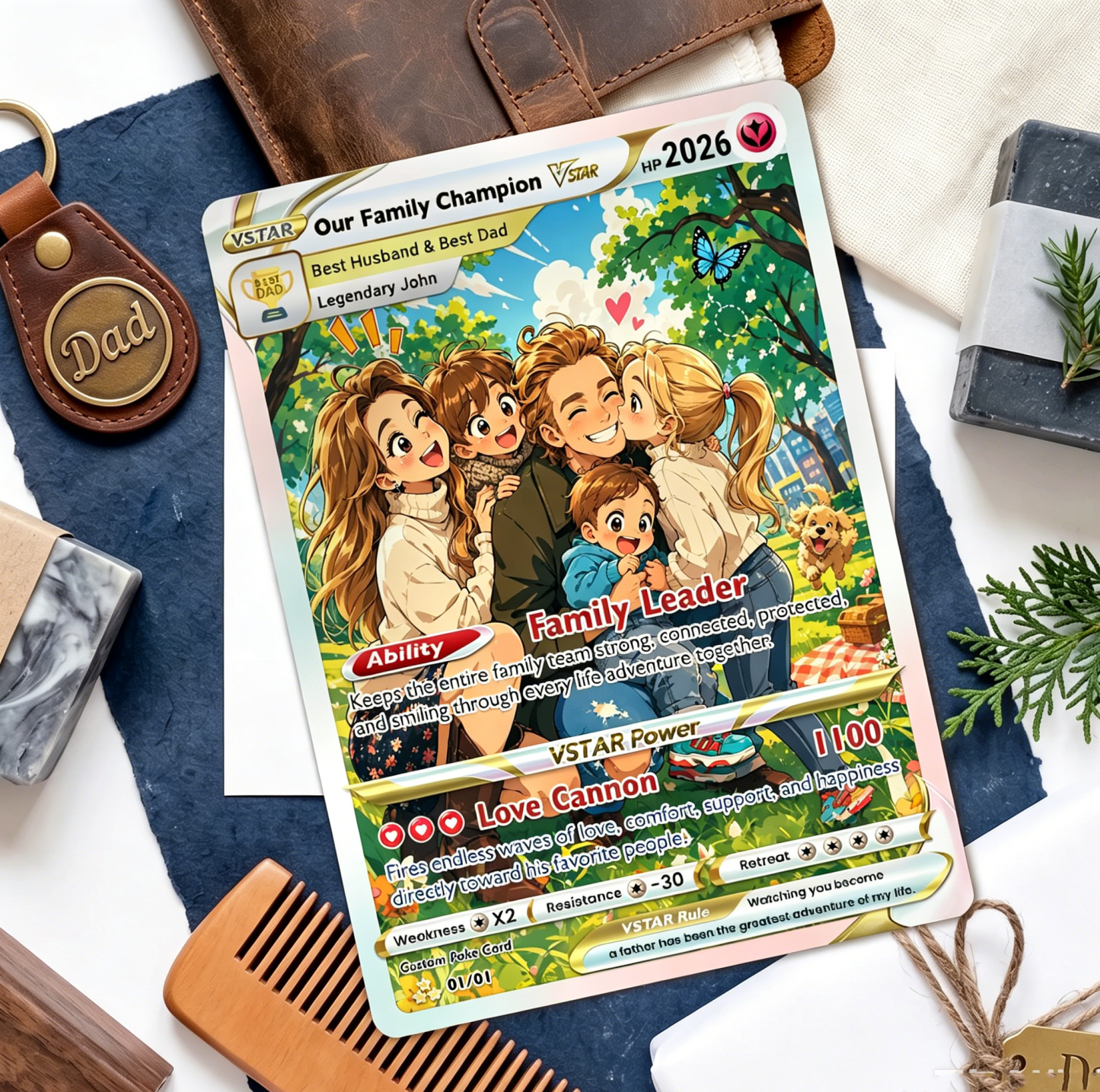Custom Trainer Card - Trendy Comic Anime Style Personalized n Card for Dad - Perfect Gift from Wife & Kids Happy Father's Day