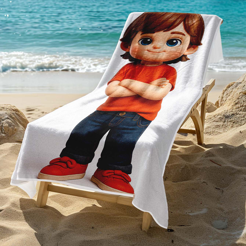 Custom Photo Beach Towel with Cartoon Design Personalized Wedding & Anniversary Gift - MyFaceSocks