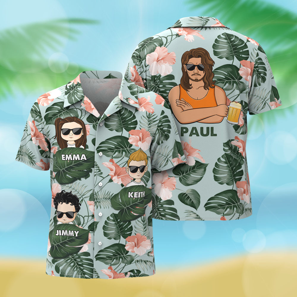 Personalized Cartoon Hawaiian Shirt Best Dad Papa Ever Birthday Loving Gift For Father Grandpa Grandfather Custom Name Hawaiian Shirt Gift - MyFaceSocks