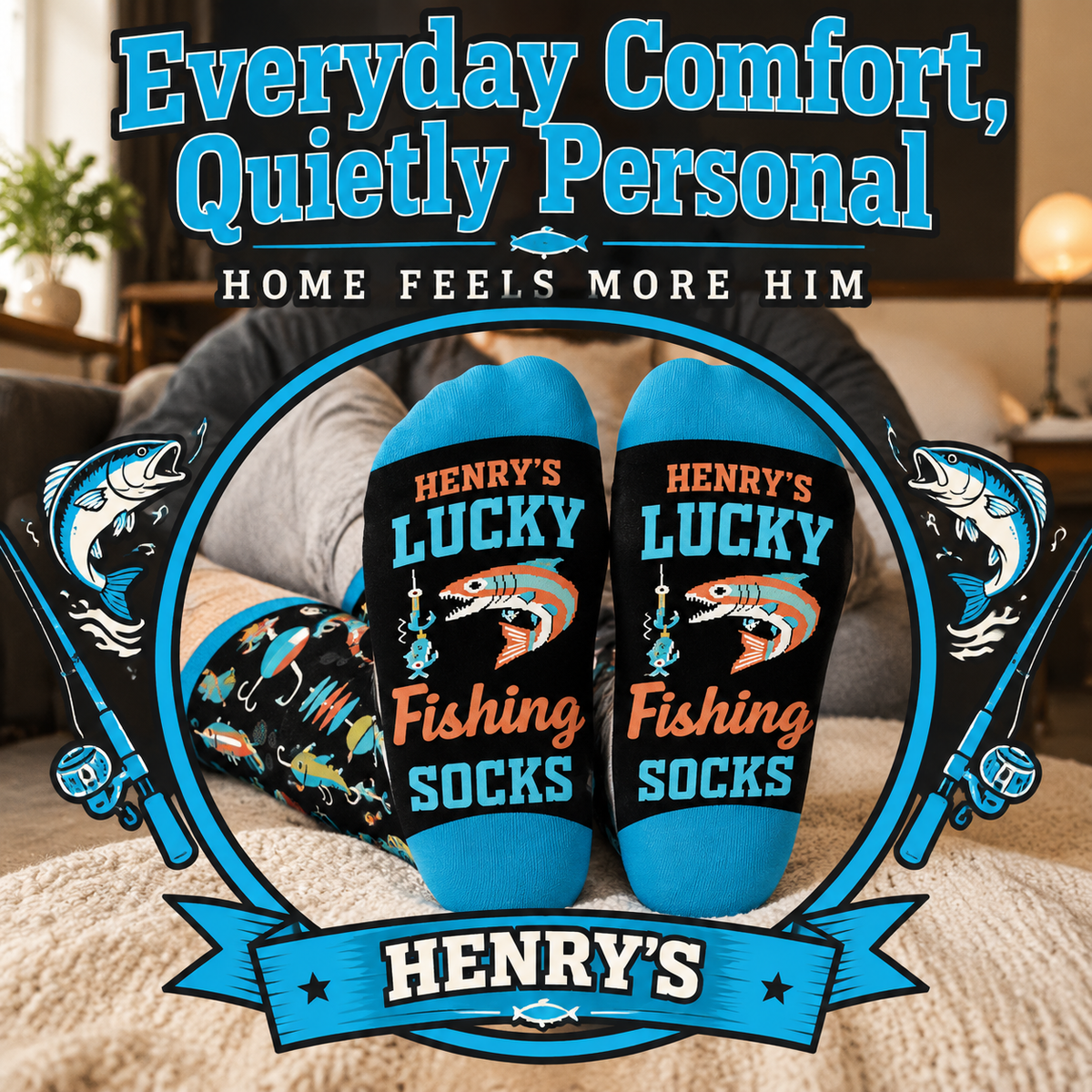 Personalized Fishing Socks for Men - Lucky Angler Gift for Christmas Birthday - MyFaceSocks
