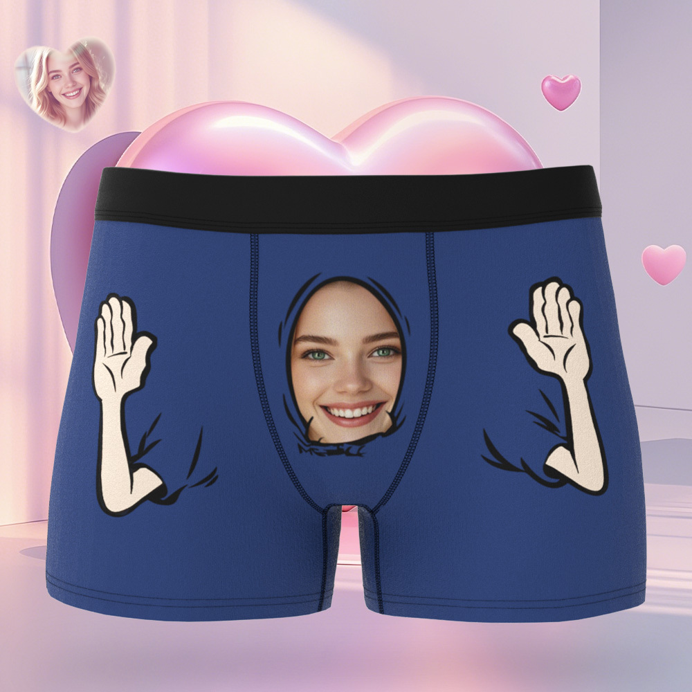 Personalized Face Men's Boxer Blue Underwear Gifts for Husband I Love You Heart Men Face Boxer - MyFaceSocks