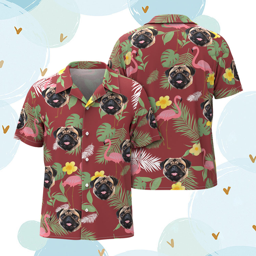 Custom Men Hawaiian Shirts Pet Face Flamingo Hawaiian Shirt Gift for Pet Lover - MyFaceSocks