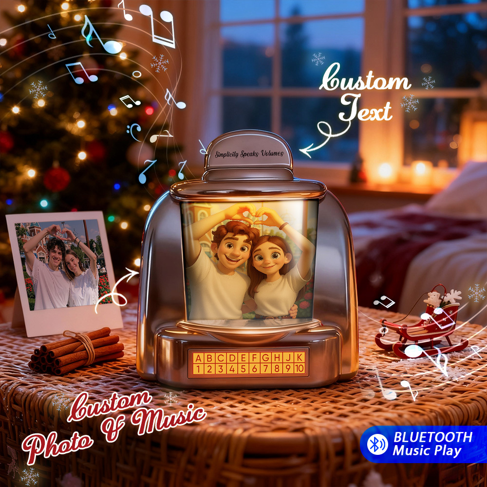 Custom Mini Jukebox Retro Speaker - Personalized Neon Light Portrait Photo Music Mini Player with Radio | Vintage Tabletop Home Decor Nostalgic Christmas Retro Gifts - MyFaceSocks