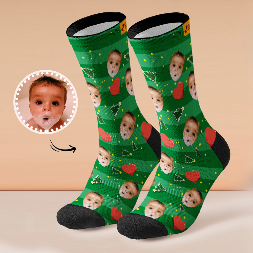 Custom Face Socks Add Pictures and Name Heart