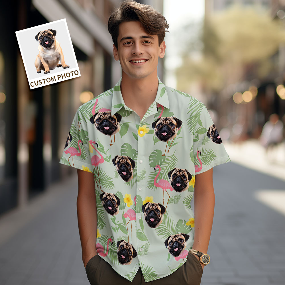 Custom Men Hawaiian Shirts Pet Face Flamingo Hawaiian Shirt Gift for Pet Lover - MyFaceSocks