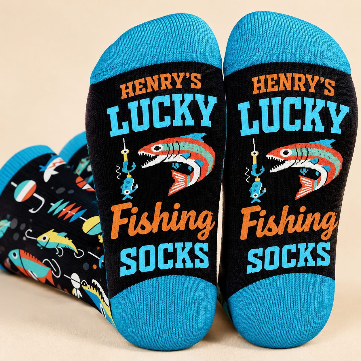 Personalized Fishing Socks for Men - Lucky Angler Gift for Christmas Birthday