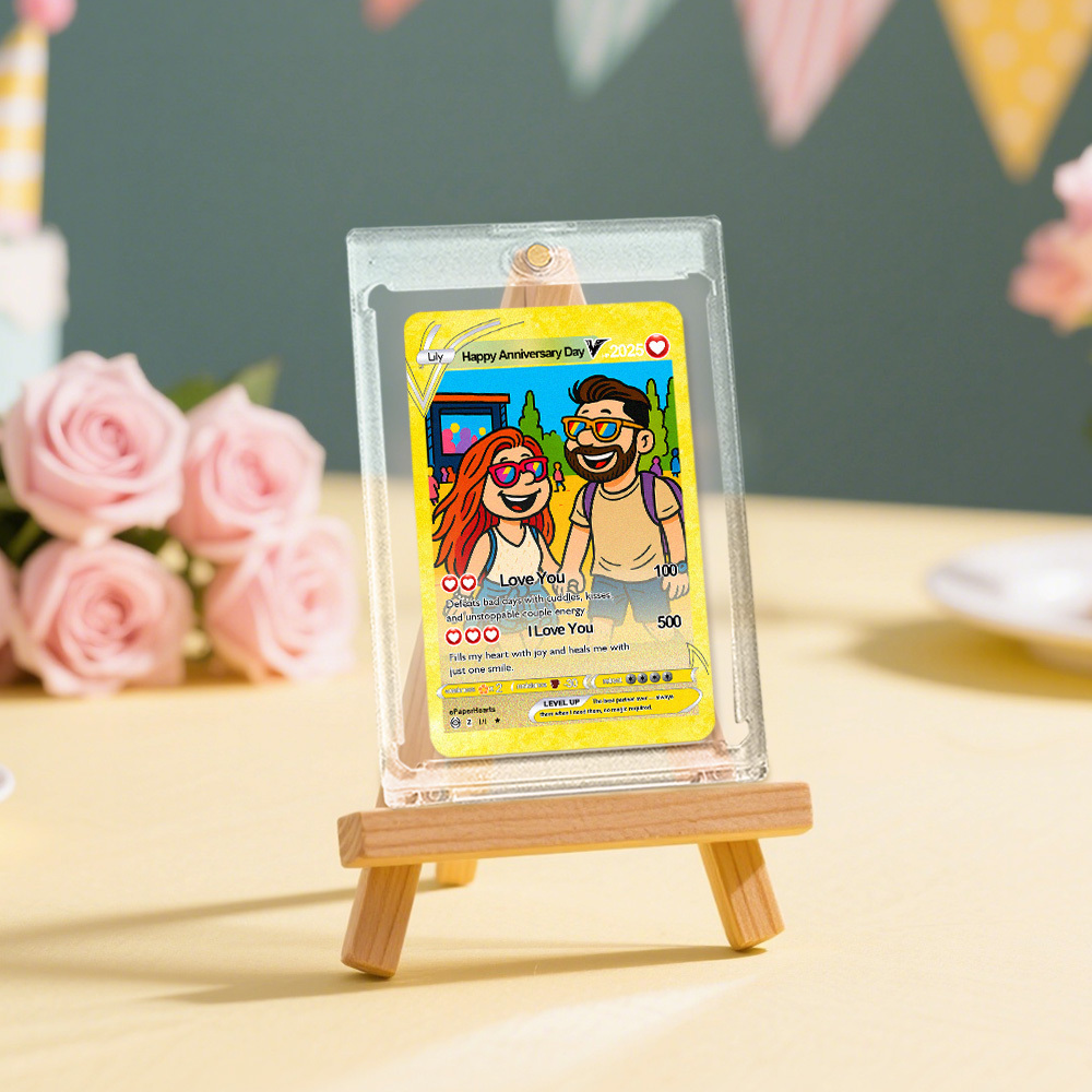 Custom Anniversary Day Poke Card Personalized Pixel Man Style Couple Card Cute Cartoon Photo Gift for Him or Her - MyFaceSocks