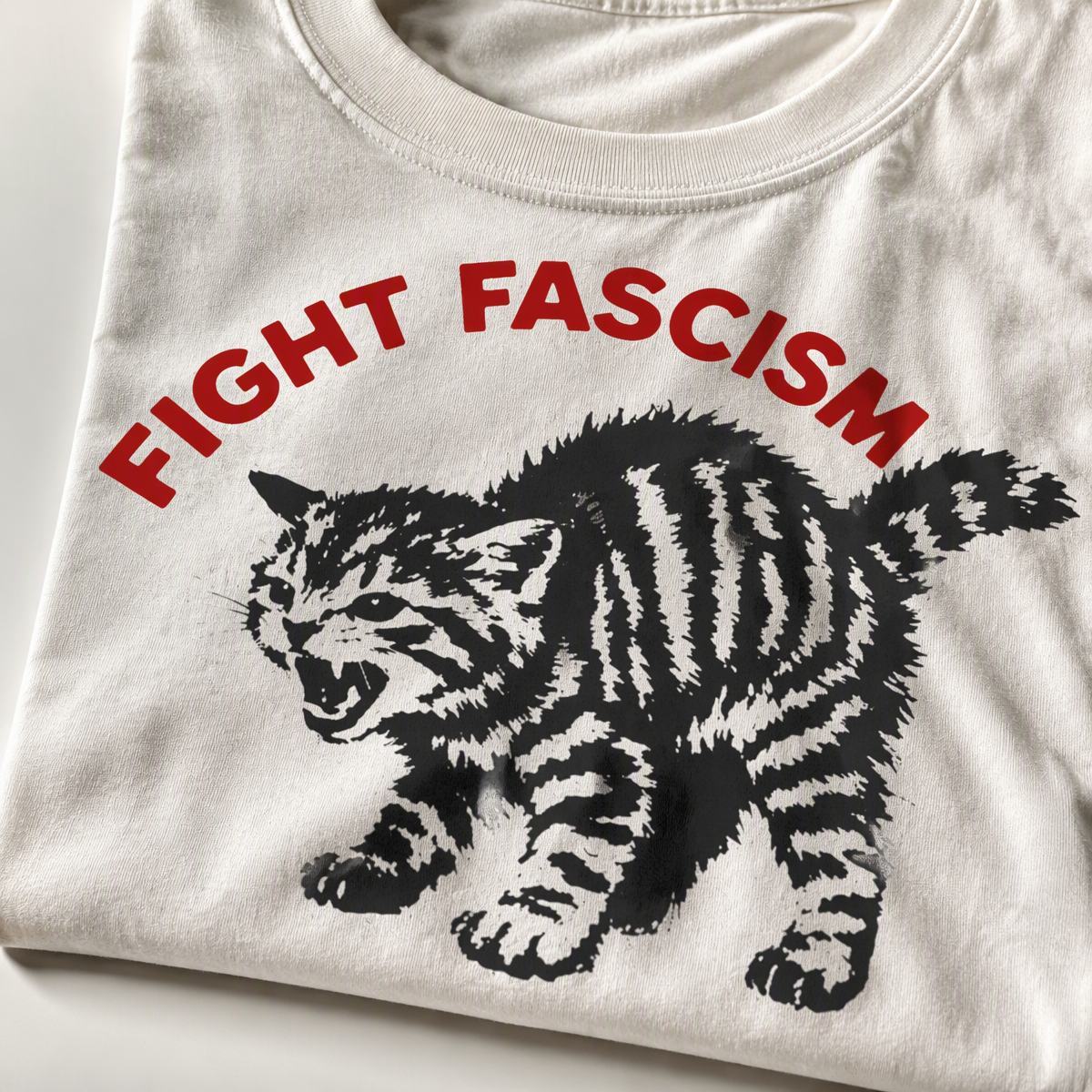 Fight Fascism Tabby Cat T-Shirt – Bold Statement Tee for Activists & Gift Givers This Holiday - MyFaceSocks