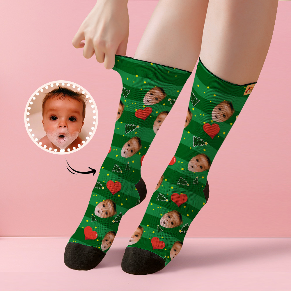 Custom Face Socks Add Pictures and Name Heart