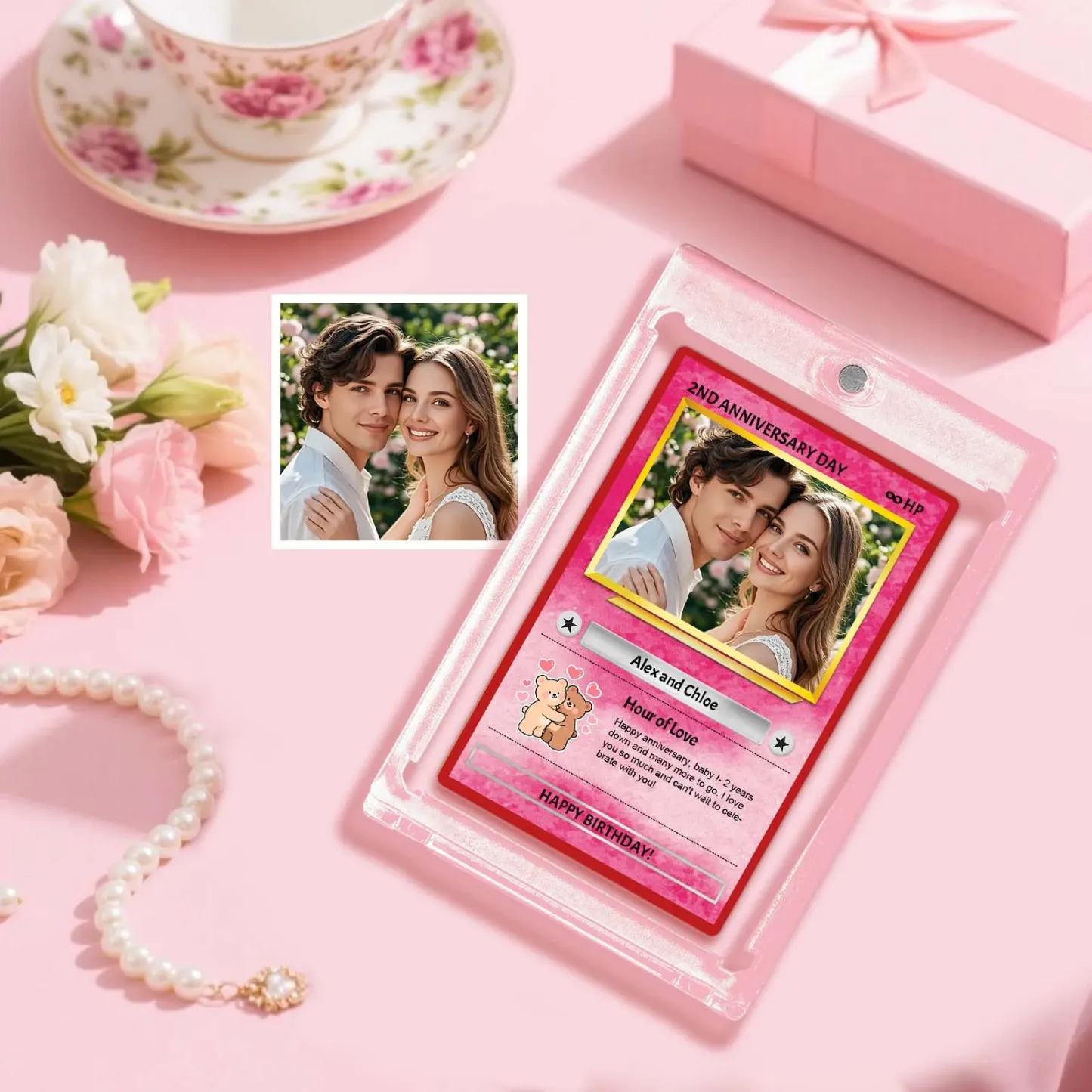 Custom Anniversary Day Poke Card Personalized Pixel Man Style Couple Card Cute Cartoon Photo Gift for Him or Her - MyFaceSocks