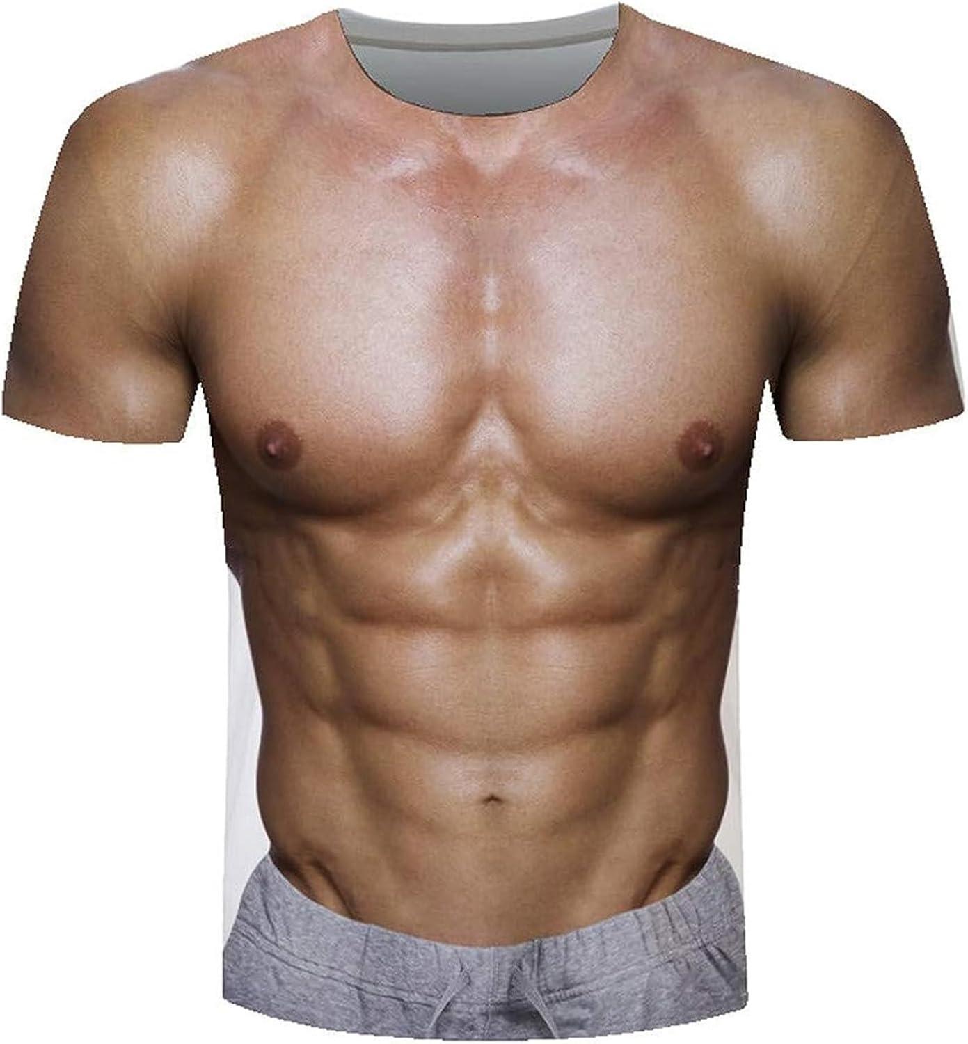Unisex Summer T-Shirts Crewneck Cool Short Sleeve Funny Graphic Print Top Casual 3D Fake Muscle Printed Tees Shirts - MyFaceSocks