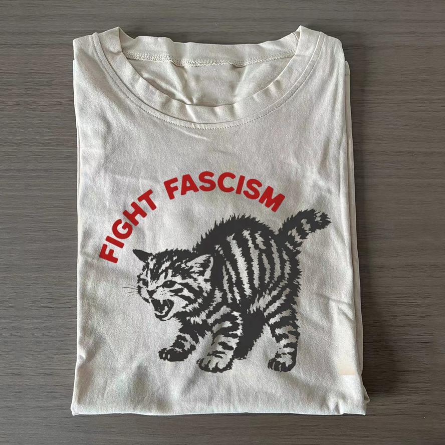 Fight Fascism Tabby Cat T-Shirt – Bold Statement Tee for Activists & Gift Givers This Holiday - MyFaceSocks