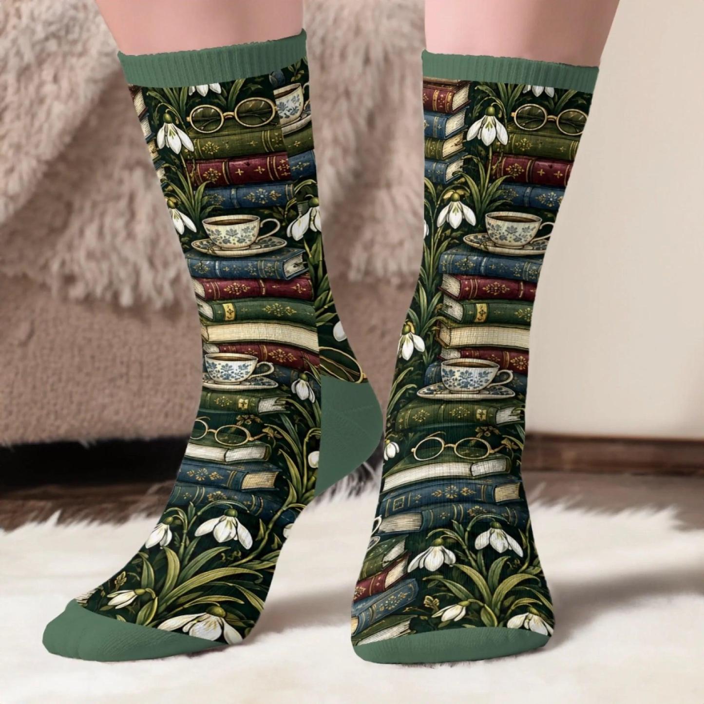 Custom Crew Socks - Personalized Bookish Gifts For Book Lovers, Bookworms, Readers - Busy Reading - MyFaceSocks