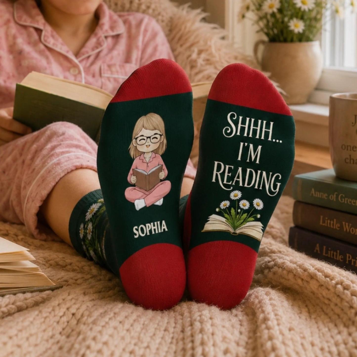 Custom Crew Socks - Personalized Bookish Gifts For Book Lovers, Bookworms, Readers - Busy Reading - MyFaceSocks