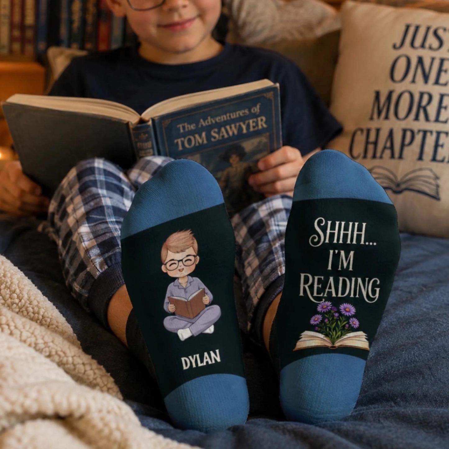 Custom Crew Socks - Personalized Bookish Gifts For Book Lovers, Bookworms, Readers - Busy Reading - MyFaceSocks