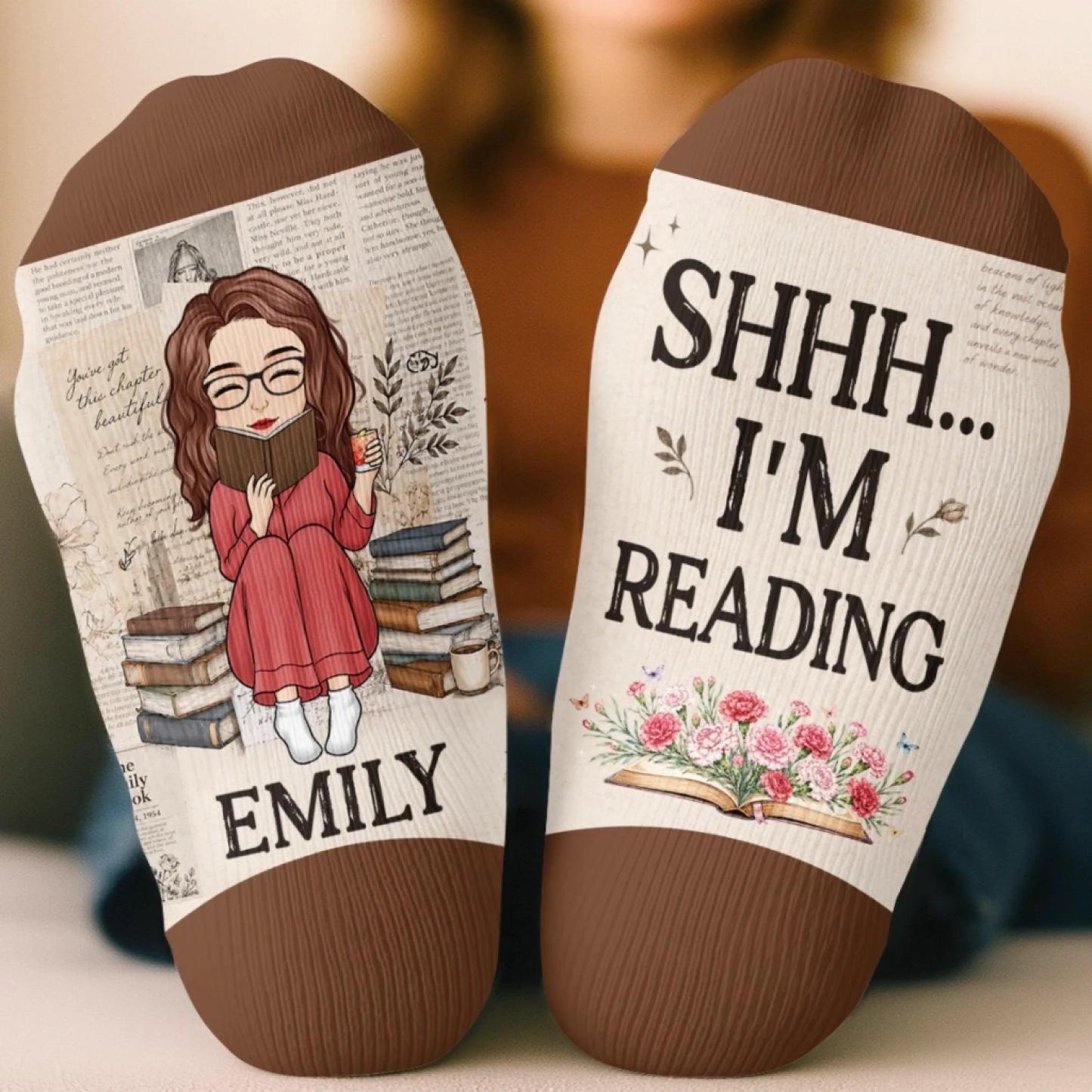 Custom Crew Socks - Personalized Bookish Gifts For Book Lovers, Bookworms, Readers - Do Not Disturb I Am Reading - MyFaceSocks