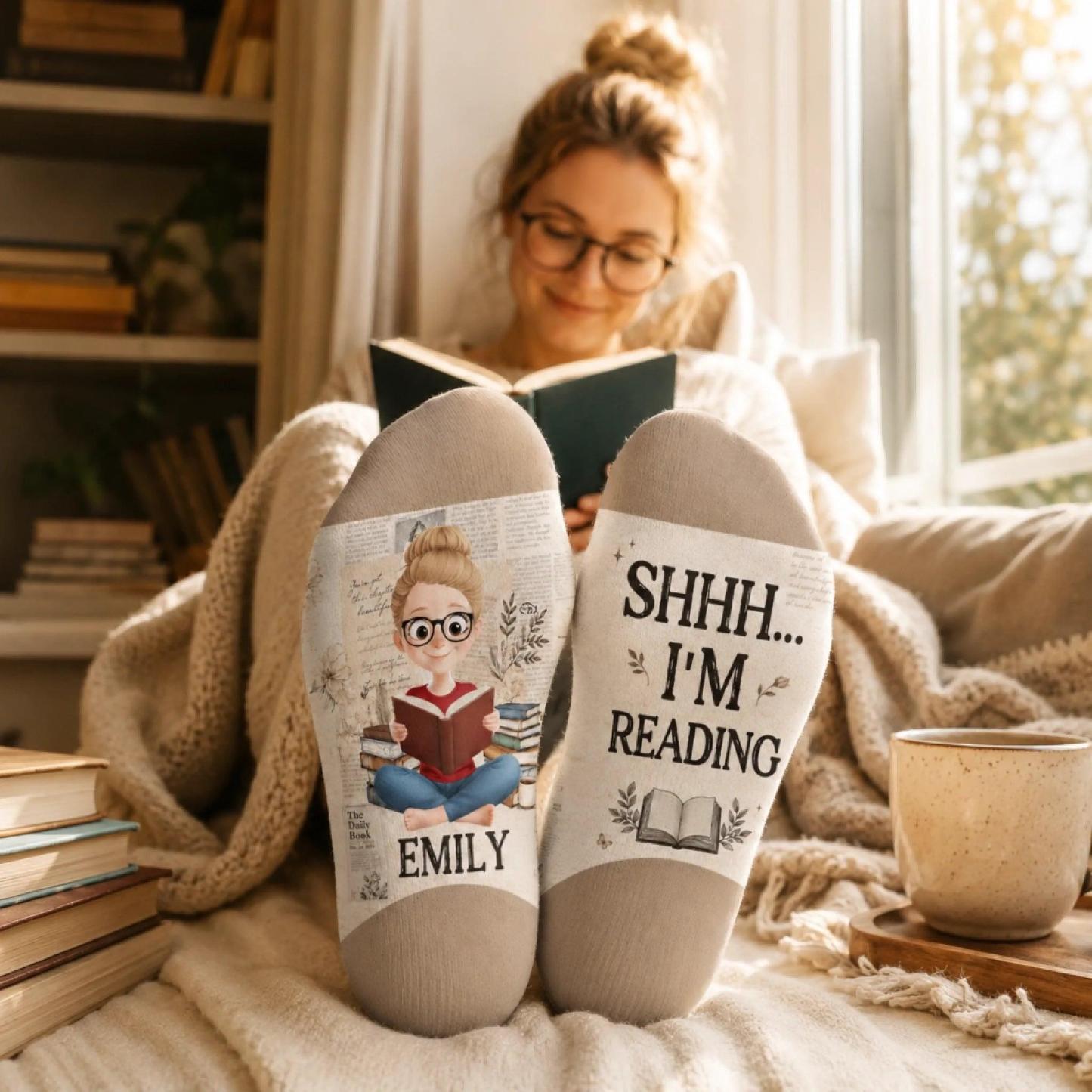 Custom Crew Socks - Personalized Bookish Gifts For Book Lovers, Bookworms, Readers - Do Not Disturb I Am Reading - MyFaceSocks