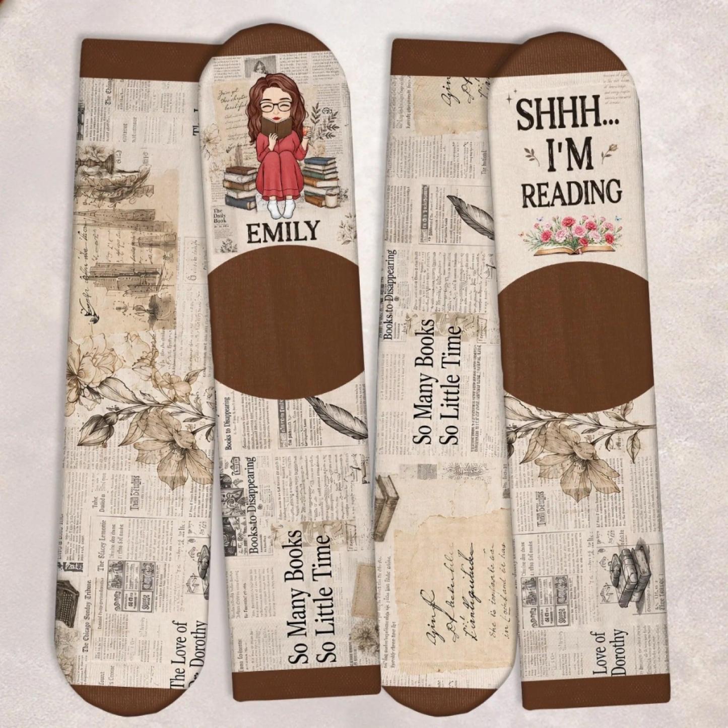 Custom Crew Socks - Personalized Bookish Gifts For Book Lovers, Bookworms, Readers - Do Not Disturb I Am Reading - MyFaceSocks