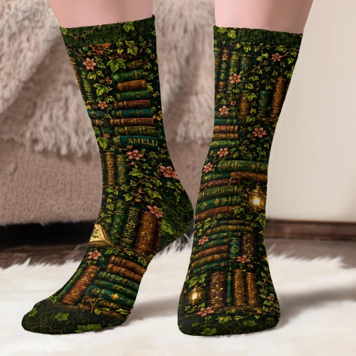 Custom Crew Socks - Personalized Bookish Gifts For Book Lovers, Bookworms, Readers - Living Inside A Fictional Story - MyFaceSocks