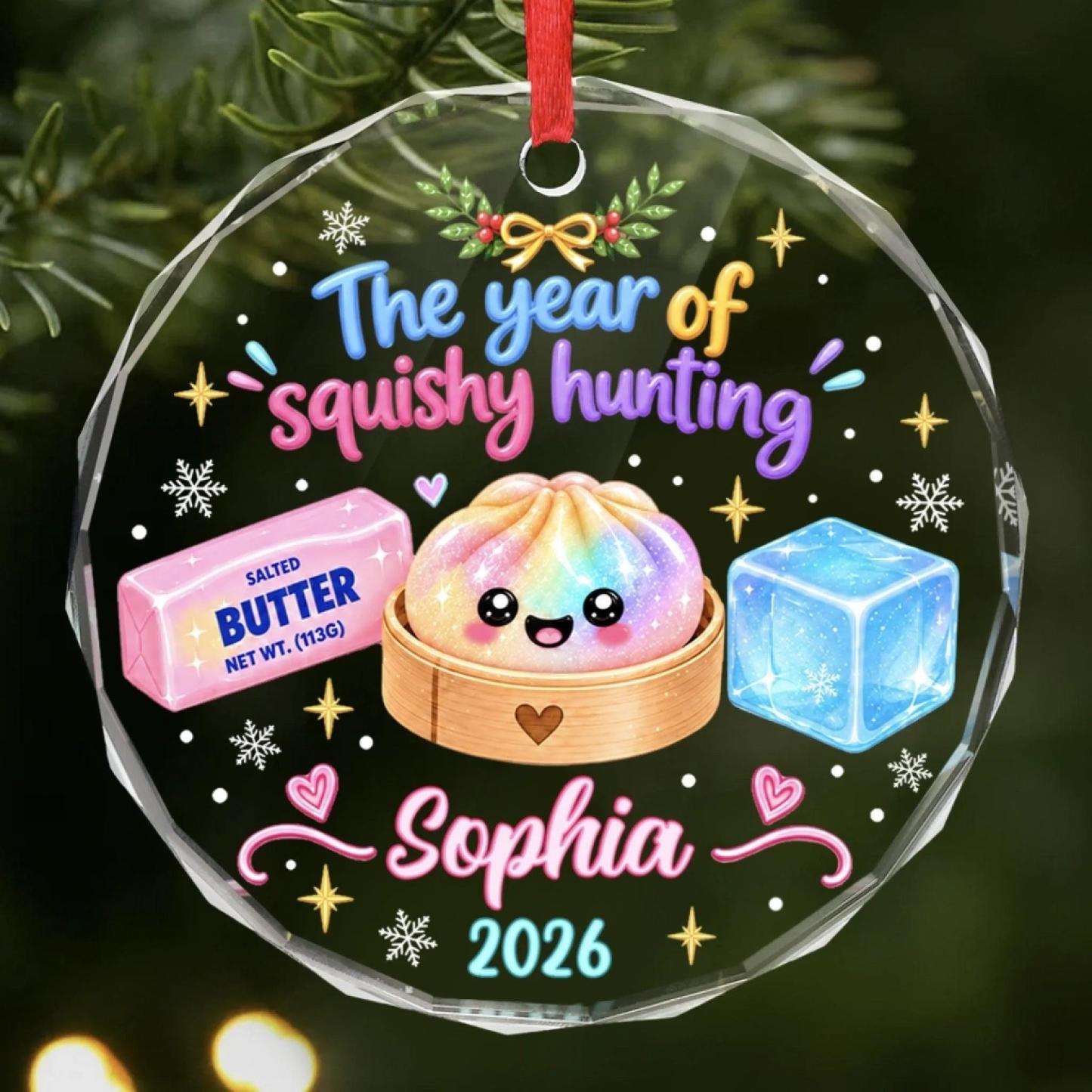 Custom The Year Of Squishy Hunting Christmas Gifts For Kids Personalized Glass Ornament - MyFaceSocks