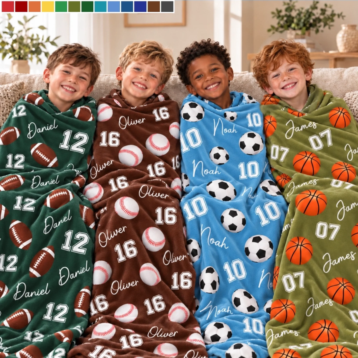 Personalized Sports Blanket for Kids – Birthday Gift with Name & Number, Football Baseball Soccer Basketball Design - MyFaceSocks
