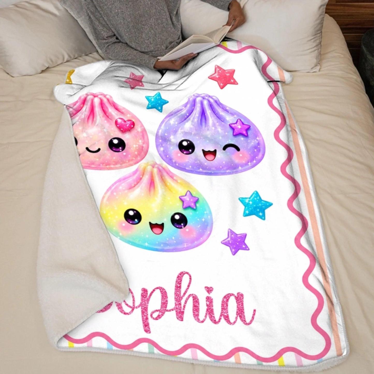 Custom Kawaii Dumpling Squishy Name Gifts for Girls - Personalized Blanket Birthday & Holiday Gift with Name - MyFaceSocks