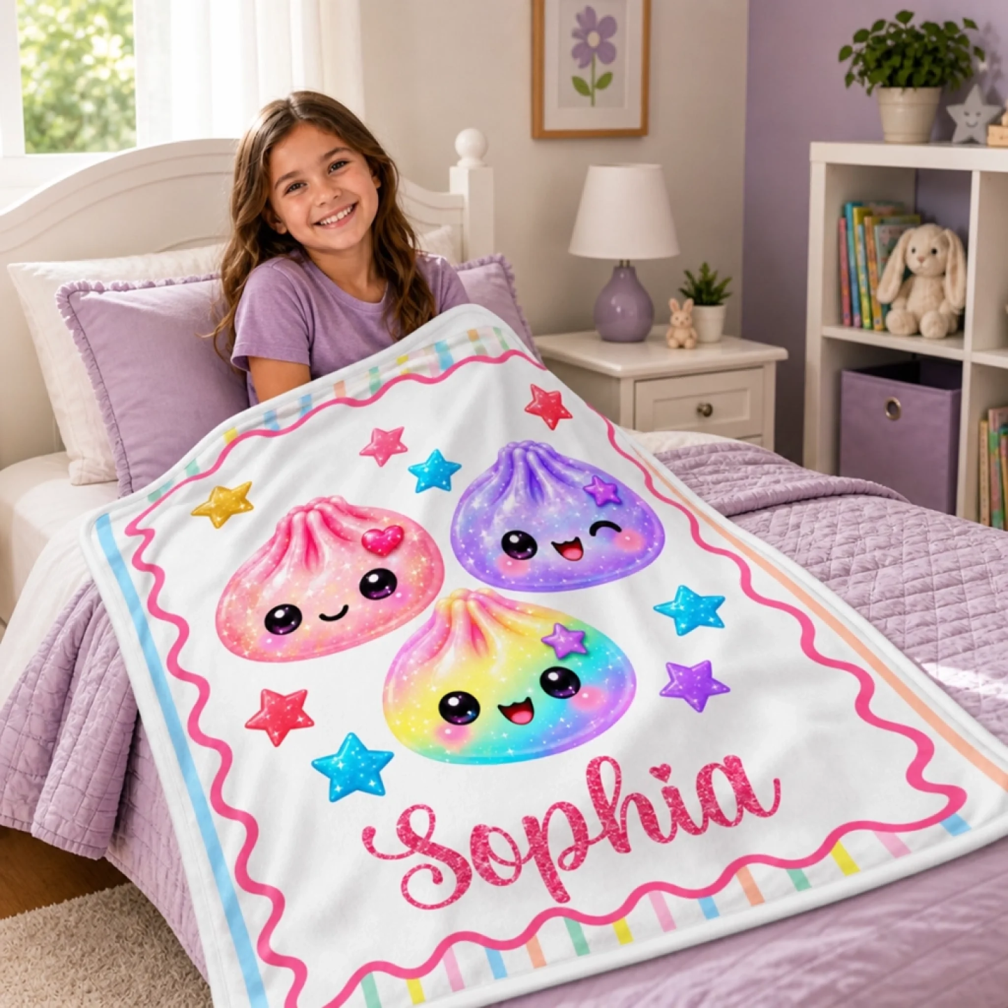 Custom Kawaii Dumpling Squishy Name Gifts for Girls - Personalized Blanket Birthday & Holiday Gift with Name - MyFaceSocks