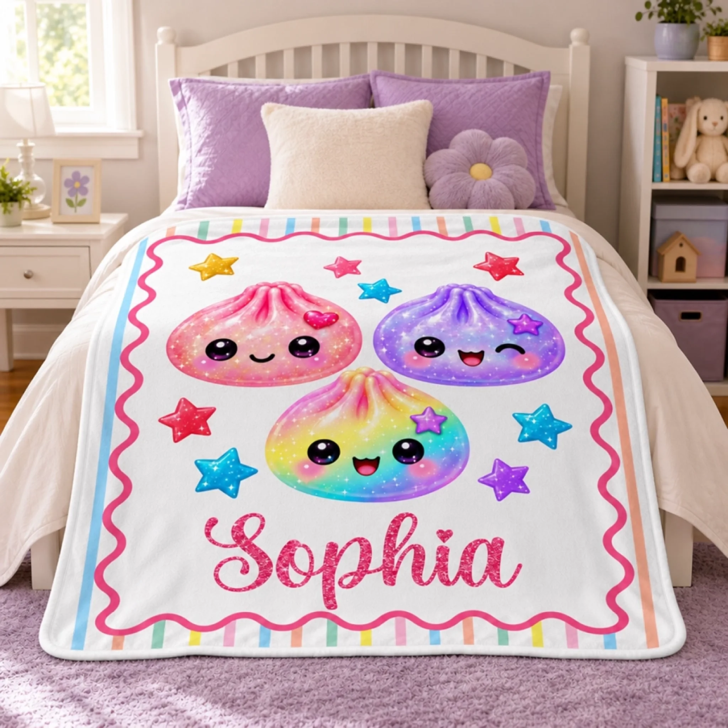 Custom Kawaii Dumpling Squishy Name Gifts for Girls - Personalized Blanket Birthday & Holiday Gift with Name - MyFaceSocks