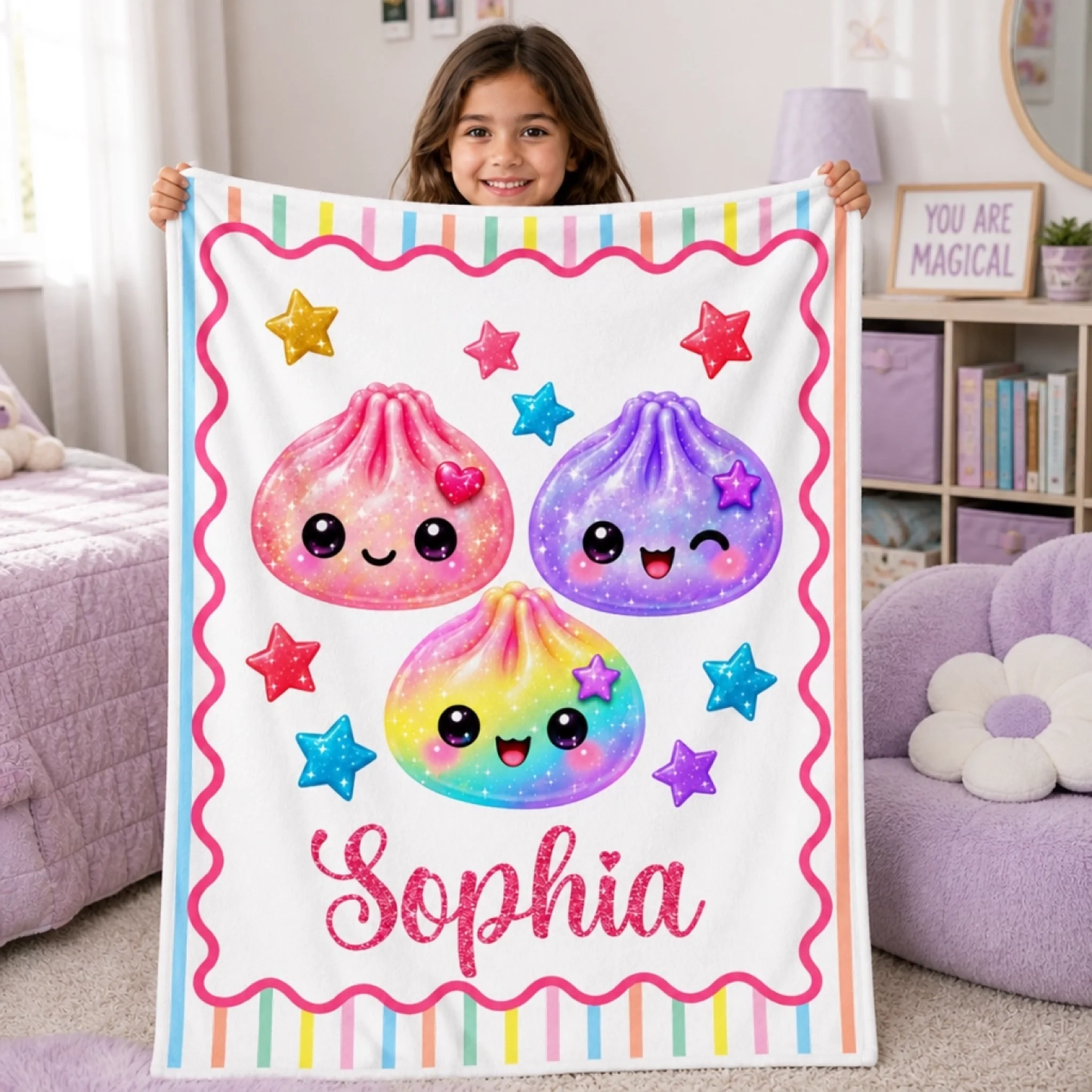 Custom Kawaii Dumpling Squishy Name Gifts for Girls - Personalized Blanket Birthday & Holiday Gift with Name - MyFaceSocks