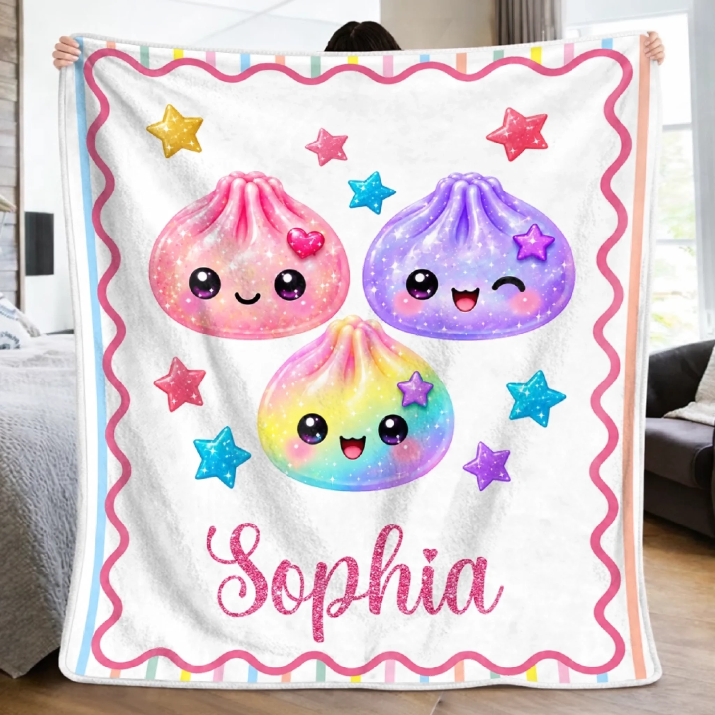 Custom Kawaii Dumpling Squishy Name Gifts for Girls - Personalized Blanket Birthday & Holiday Gift with Name - MyFaceSocks